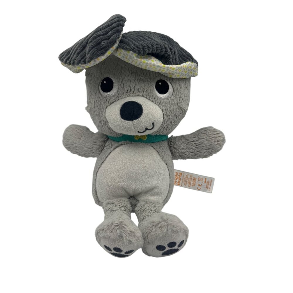 Bright Starts Gray Plush Dog Toy With Crinkle Ears & Teal Collar